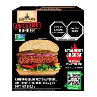 Hamburguesa de proteína vegetal sweet earth awesome burger 6 pzas de 113.4 gr c/u