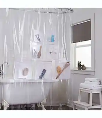 Bed Bath & Beyond Cortina de baño de vinilo transparente con bolsillos de malla oferta