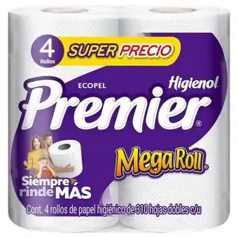 Soriana Mercado Papel higiénico mega roll premier 4 rollos de 310 hoja doble c/u oferta