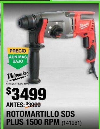 Rotomartillo sds plus milwaukee 1500 rpm 800 watts
