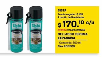 Sodimac Homecenter Sista espuma expansiva de poliuretano universal 500 ml oferta
