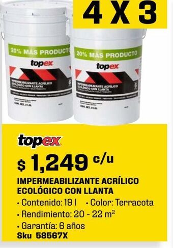 Impermeabilizante topex llanta 6 años rojo 21.6 l