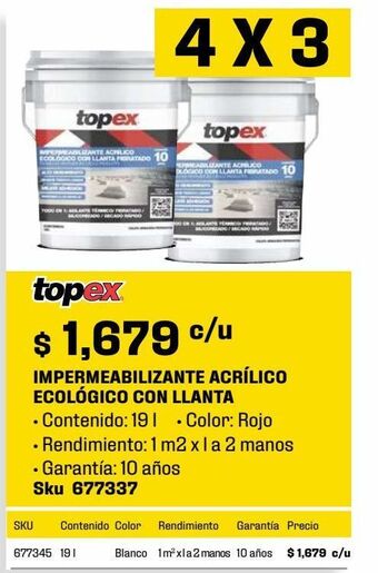 Impermeabilizante topex llanta 10 años 19l rojo