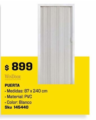 Sodimac Homecenter Puerta pvc 87 x 240 cm color blanco oferta