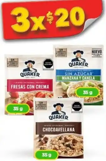 Quaker Fresas con Crema / Manzana y Canela / Chocoavellana 3 x 35g