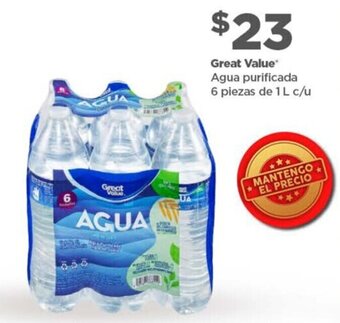 Bodega Aurrerá Great Value Agua Purificada 6 x 1L oferta