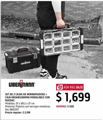 Sodimac Homecenter Set de 2 cajas de herramientas + caja organizadora modulable con ruedas. oferta
