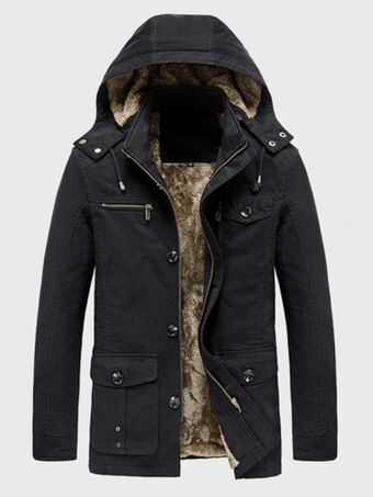SHEIN Hombres abrigo con capucha con forro teddy con bolsillo con solapa con cordón cremallera oferta