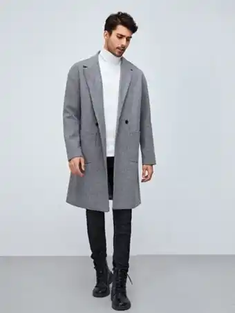 SHEIN Shein hombres abrigo de cuello con solapa con botones con bolsillo delantero oferta
