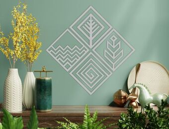 Set de 4 figuras decorativas para pared rombos plata