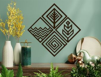 Muebles Dico Set de 4 figuras decorativas para pared rombos café oferta