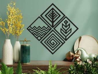 Set de 4 figuras decorativas para pared rombos negro