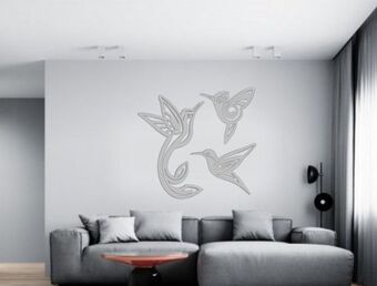 Set de 3 figuras decorativas para pared colibrís plata