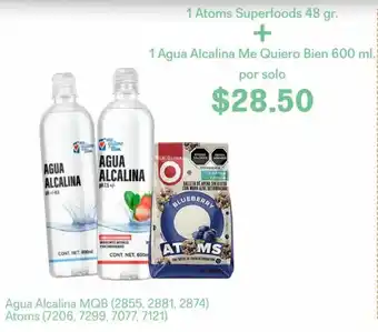 Atoms Superfoods 48g +Agua Alcalina Me Quiero Bien 600ml