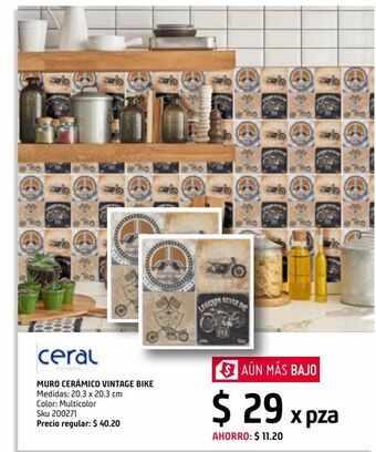 Sodimac Homecenter Cerámica vintage bike 20.3x20.3 cm grupo ceral 1 pza oferta