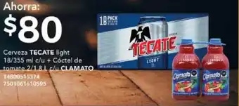 City Club Cerveza Light Tecate 18/355ml +Coctel de Tomate Clamato 2/1.8L oferta