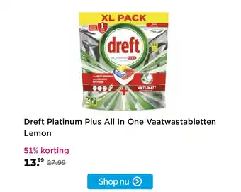 Plein.nl Dreft platinum plus all in one vaatwastabletten lemon aanbieding