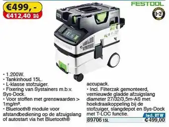 Toolstation Festool CTL Midi I Cleantec 230V Mobiele Nat--Droogzuiger aanbieding