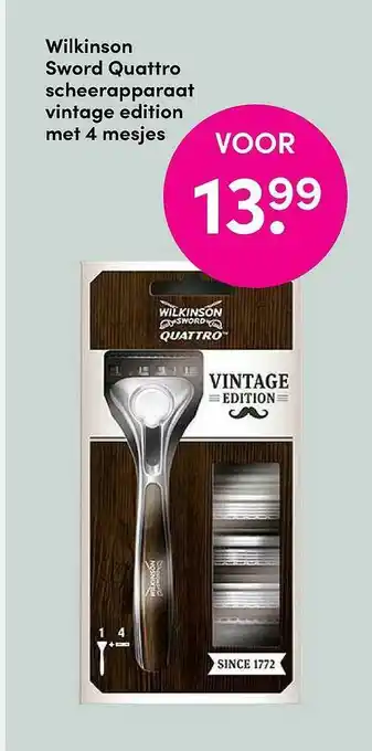 DA Wilkinson Sword Quattro Scheerapaaraat Vintage Edition Met 4 Mesjes aanbieding