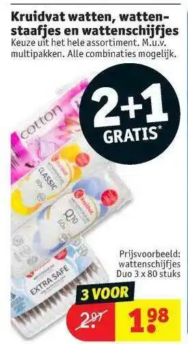 Kruidvat Kruidvat Watten, Wattenstaafjes En Wattenschijfjes 2+1 Gratis aanbieding