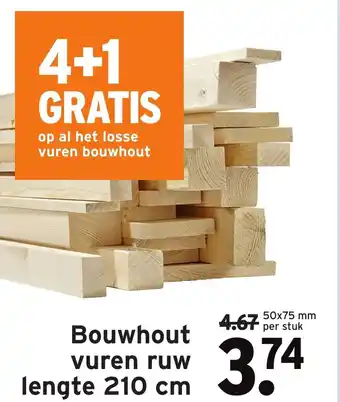 GAMMA Bouwhout vuren ruw lengte 50x75cm 210 cm aanbieding
