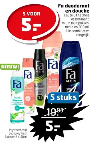 Trekpleister Fa deodorant en douche 5 stuks aanbieding