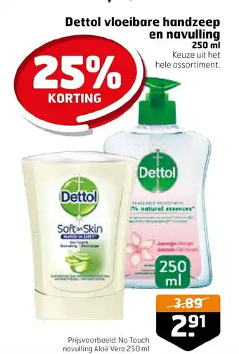 Trekpleister Dettol vloeibare handzeep en navulling 250 ml aanbieding