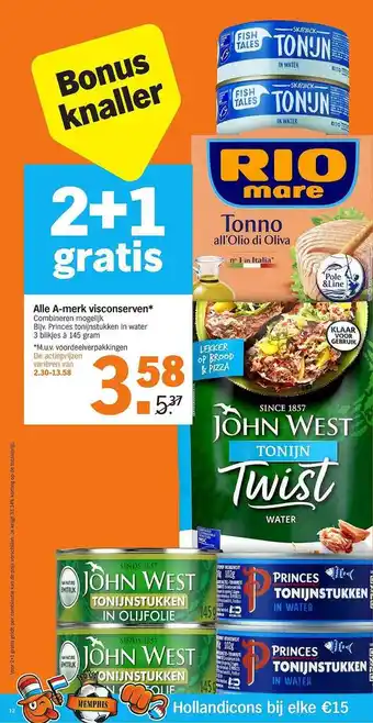 Albert Heijn Alle A-merk Visconserven 2+1 Gratis aanbieding