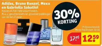 Kruidvat Adidas, Bruno Banani, Mexx En Gabriella Sabatini 30% Korting 30ml aanbieding