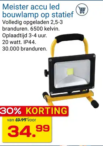 Kluswijs Meister accu led bouwlamp op statief aanbieding