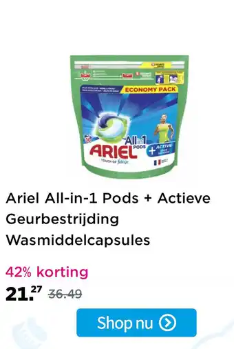 Plein.nl Ariel all-in-1 pods + actieve geurbestrijding wasmiddelcapsules aanbieding