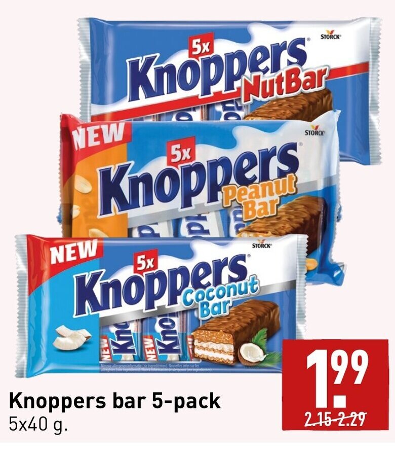 Knoppers bar 5pack 5x40g aanbieding bij ALDI