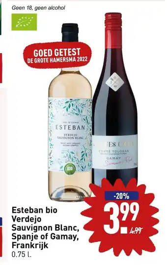 ALDI Esteban bio Verdejo Sauvignon Blanc, Spanje of Gamay, Frankrijk 0.75l aanbieding