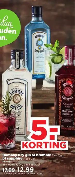 PLUS Bombay Dry gin of bramble 700 ml of sapphire 500 ml aanbieding