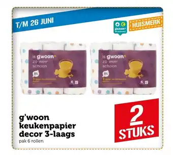 Coop G'woon keukenpapier decor 3-laags pak 6 rollen 2 stuks aanbieding