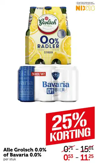 Coop Alle Grolsch 0.0% of Bavaria 0.0% aanbieding