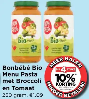 Vomar Voordeelmarkt Bonbébé Bio Menu Pasta met Broccoli en Tomaat aanbieding