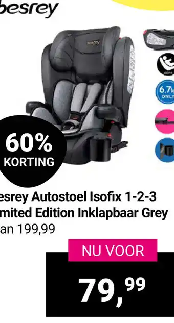 Van Asten BabySuperstore Besrey Autostoel Isofix 1-2-3 Limited Edition Inklapbaar Grey aanbieding