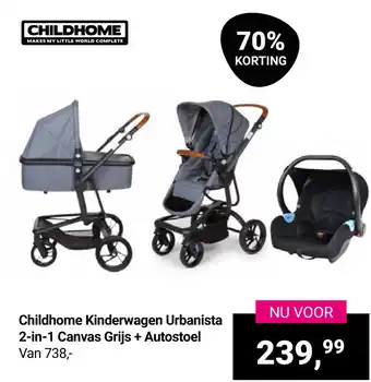 Van Asten BabySuperstore Childhome Kinderwagen Urbanista 2-in-1 Canvas Grijs + Autostoel aanbieding