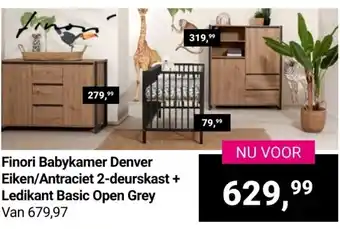 Van Asten BabySuperstore Finori Babykamer Denver Eiken/Antraciet 2-deurskast + Ledikant Basic Open Grey aanbieding