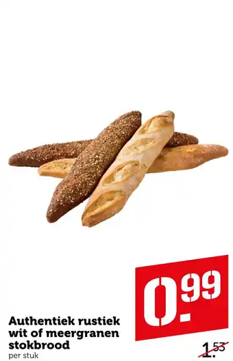 Coop Authentiek rustiek wit of meergranen stokbrood aanbieding