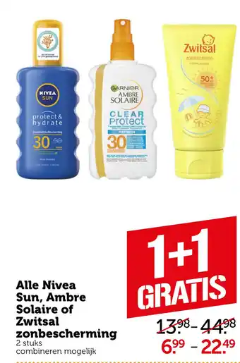 Coop Alle Nivea Sun, Ambre Solaire of Zwitsal zonbescherming aanbieding