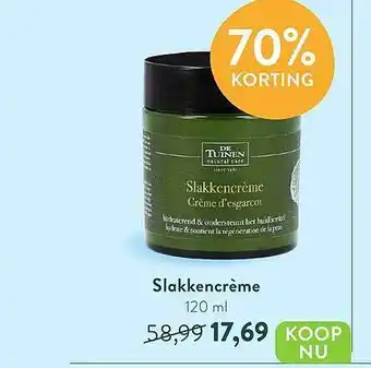 Holland & Barrett De Tuinen Slakkencrème 70% Korting aanbieding