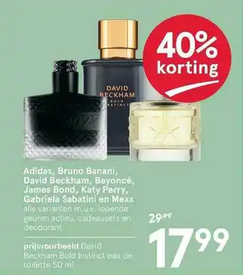 Etos Adidas, Bruno Banani, David Beckham, Beyoncé, James Bond, Katy Perry, Gabriela Sabatini En Mexx 40% Korting aanbieding