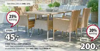 Jysk Strib Tafel + Aidt Stoelen 20% - 25% Korting aanbieding