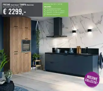 Keukendepot Fresno zwart blauw / tampa eiken bruin aanbieding