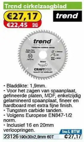 Toolstation Trend Cirkelzaagblad aanbieding