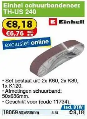 Toolstation Einhel Schuurbandenset TH-US 240 aanbieding