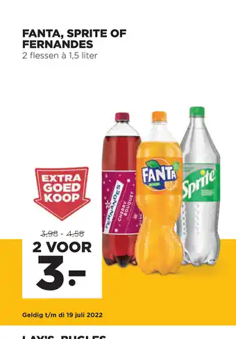Jumbo Fanta, Sprite of Fernandes 2 flessen a 1,5 liter aanbieding