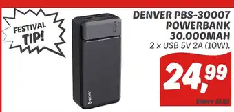 Dekamarkt Denver PBS-30007 Powerbank 30.000MAH aanbieding